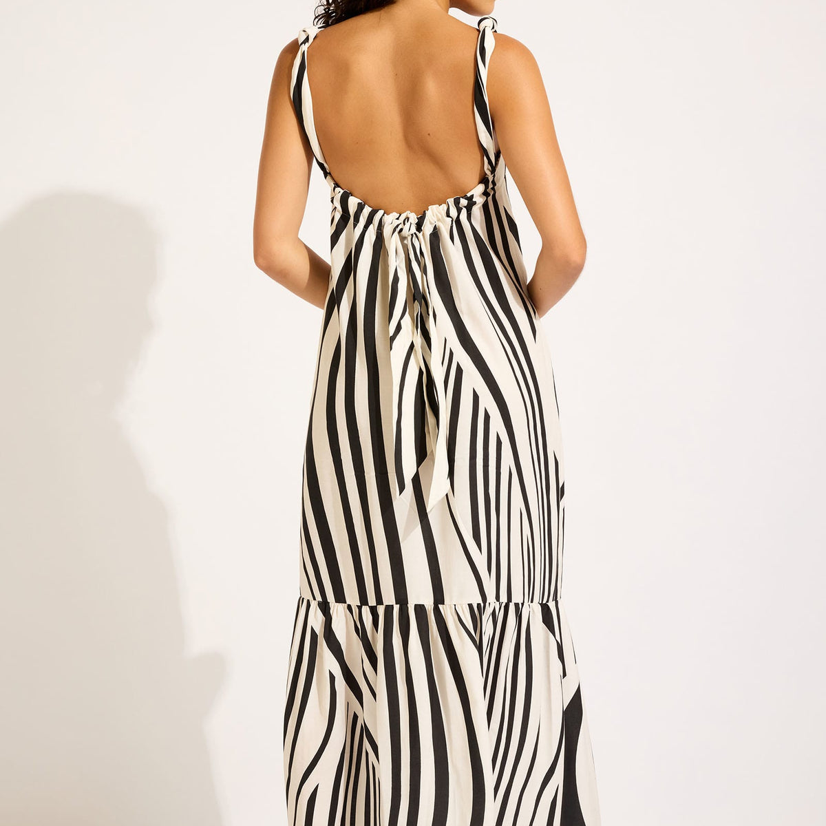 SEASIDE STRIPED TIE SLEEVE MAXI DRESS