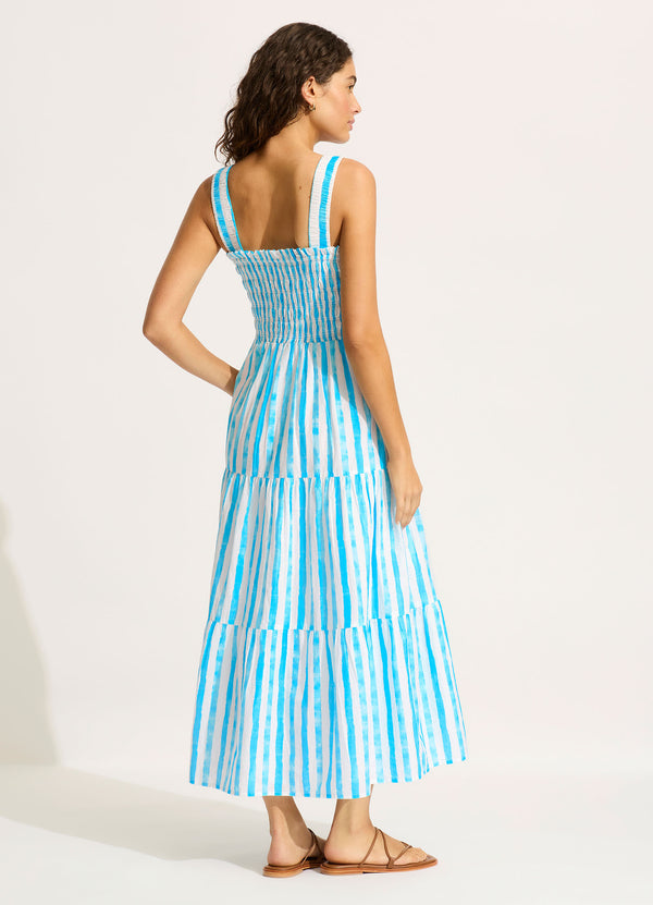 Shirred Midi Dress - Turquoise
