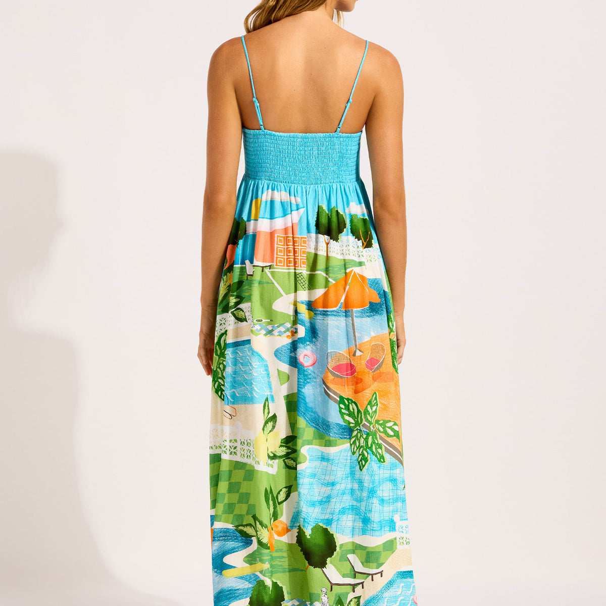 Dreamy Day Ruffle Trim Maxi Dress Turquoise