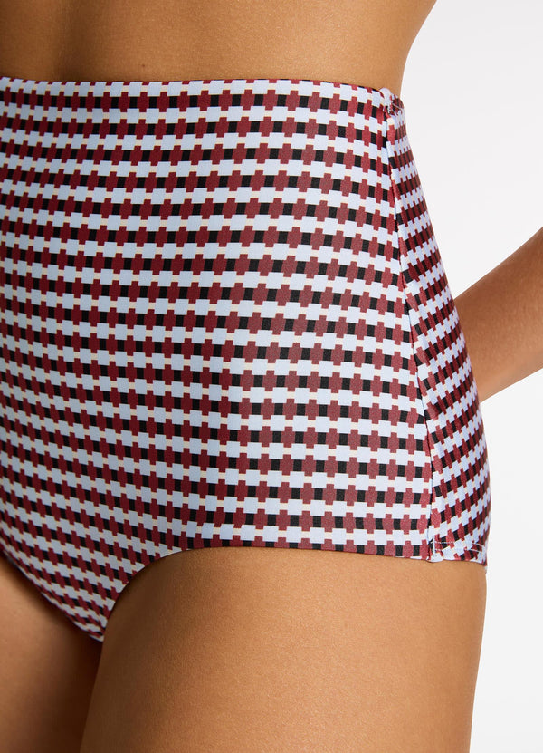 Zarla Geo High Waist Boyleg Bikini Bottom - Ruby