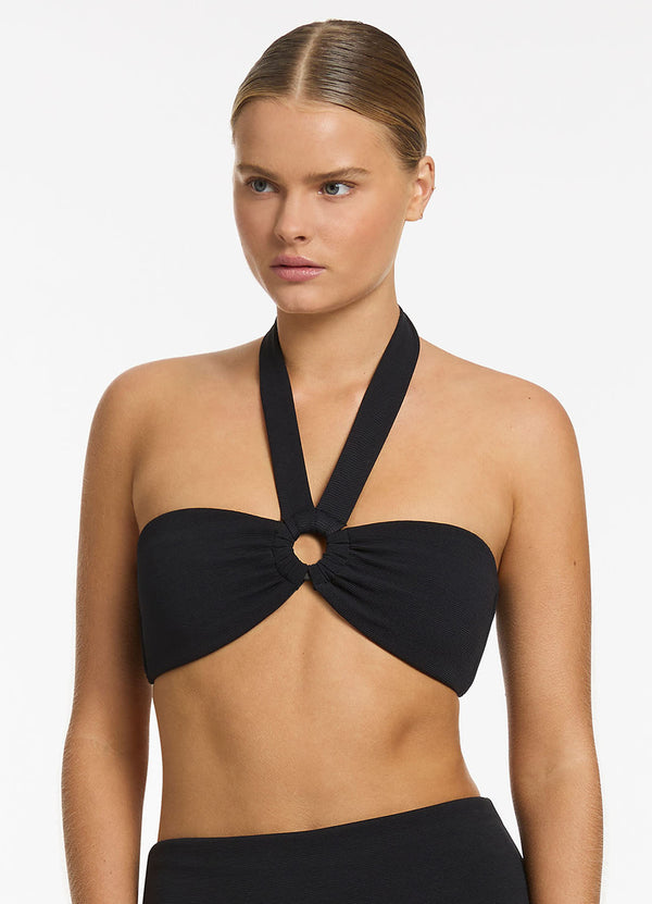 Isla Rib Bandeau Bikini Halter Top - Black