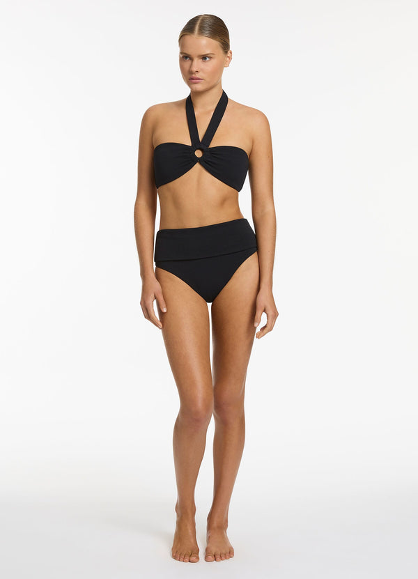 Isla Rib Bandeau Bikini Halter Top - Black