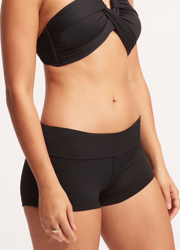 Seafolly Collective Roll Top Boyleg - Black