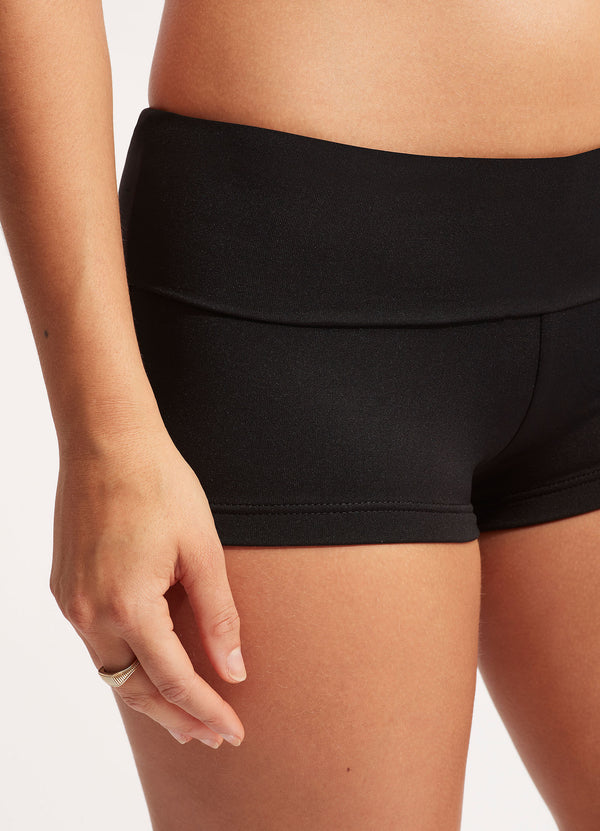 Seafolly Collective Roll Top Boyleg - Black