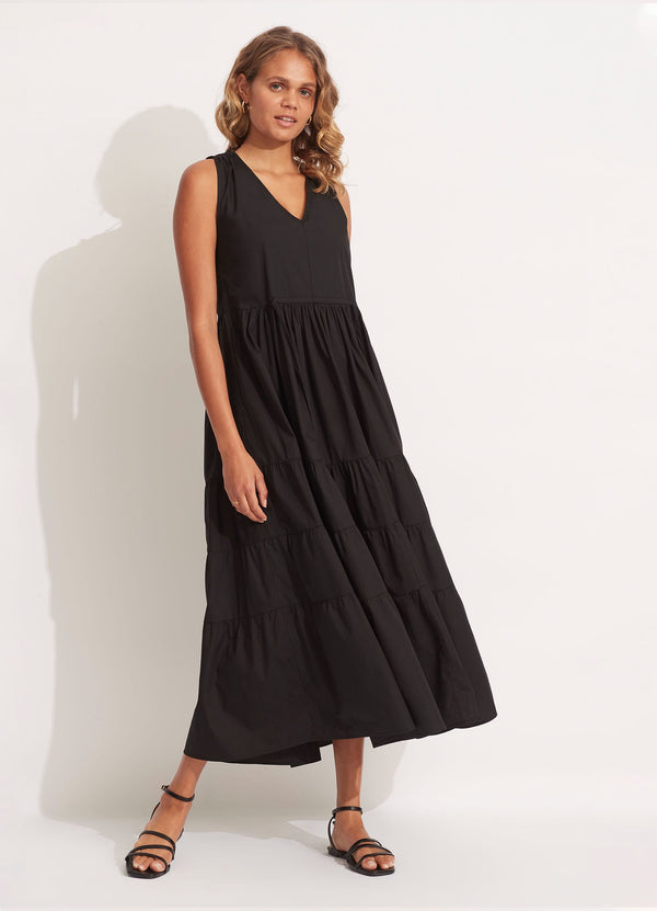 Cotton Poplin Maxi Dress - Black