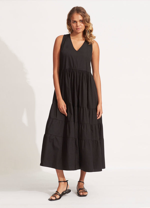 Cotton Poplin Maxi Dress - Black