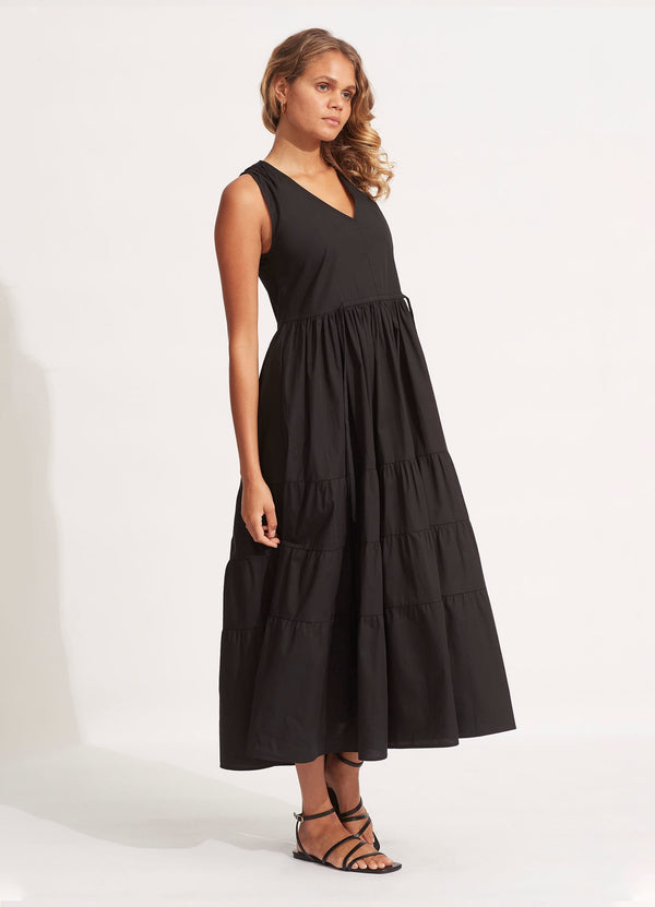 Cotton Poplin Maxi Dress - Black