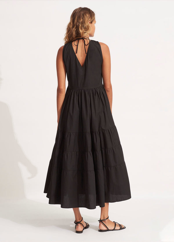 Cotton Poplin Maxi Dress - Black