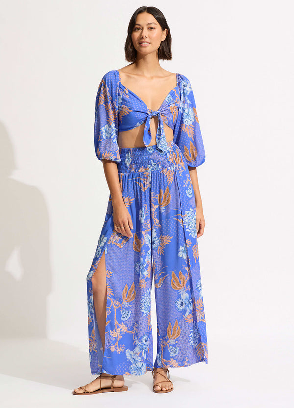 Eden Shirring Pant - Azure