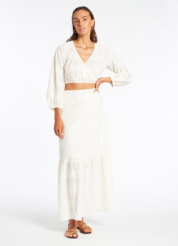 Broderie Tiered Maxi Skirt - Cream