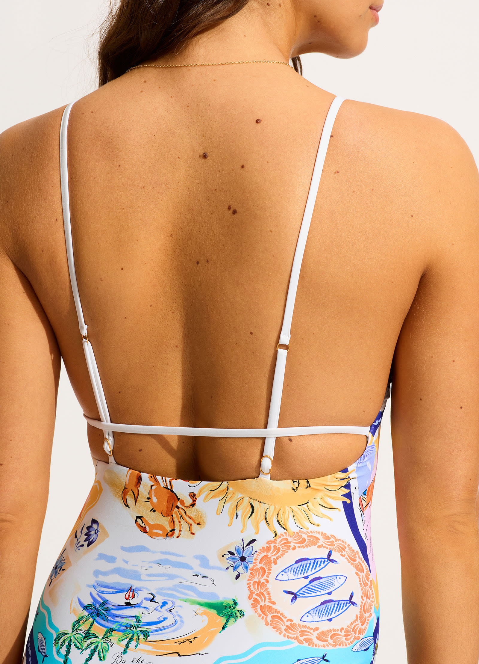 Wish You Were Here V Neck One Piece Atoll Blue Seafolly US