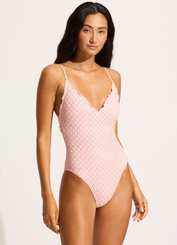 Daydreamer V Neck One Piece - Dusty Pink