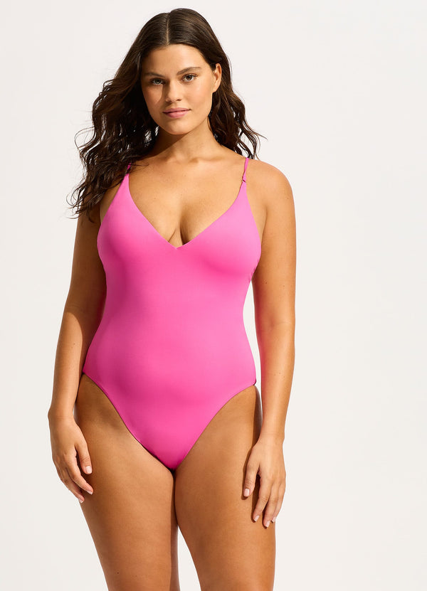 Seafolly Collective V Neck One Piece - Hot Pink