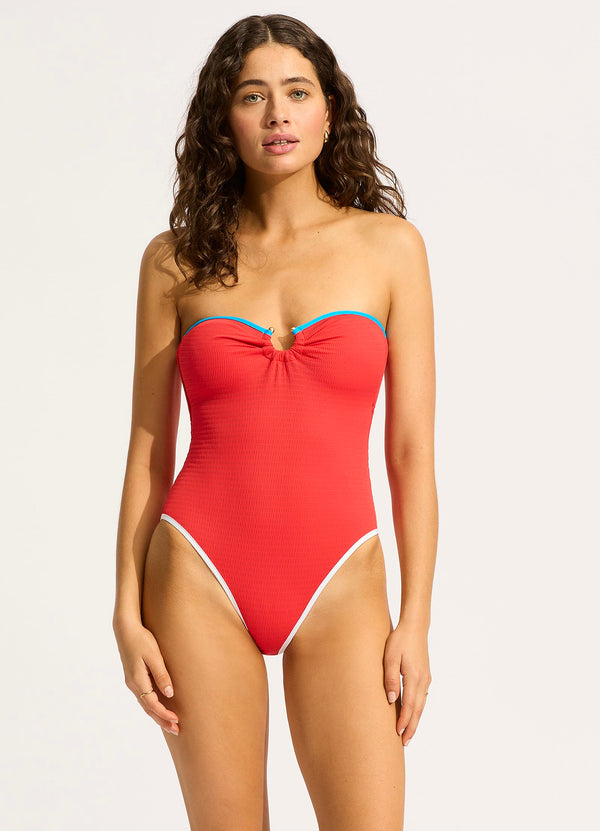 Beach Bound Ring Front Bandeau One Piece - Flame