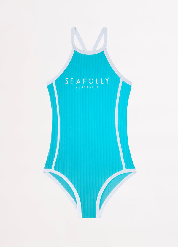 Essentials Girls High Neck One Piece - Aquamarine