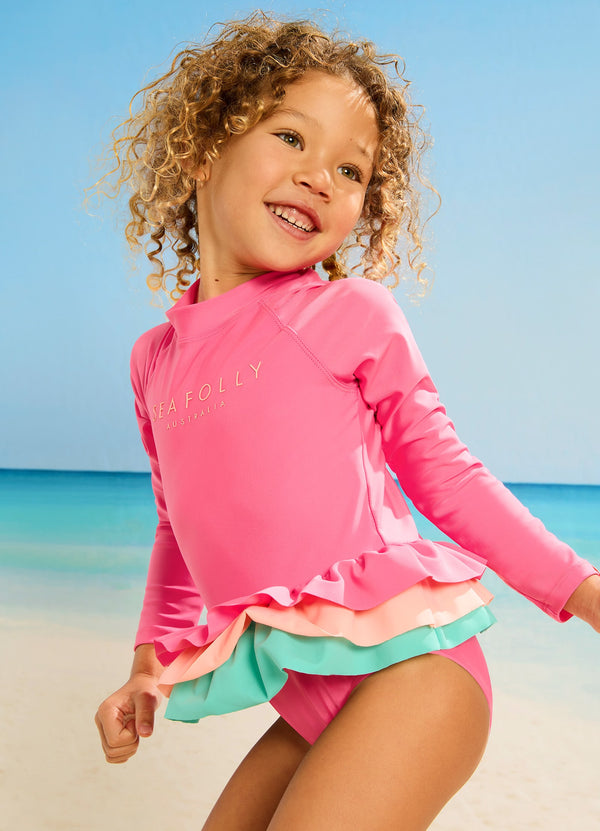 Essential Girls Color Blocked Paddlesuit - Peony