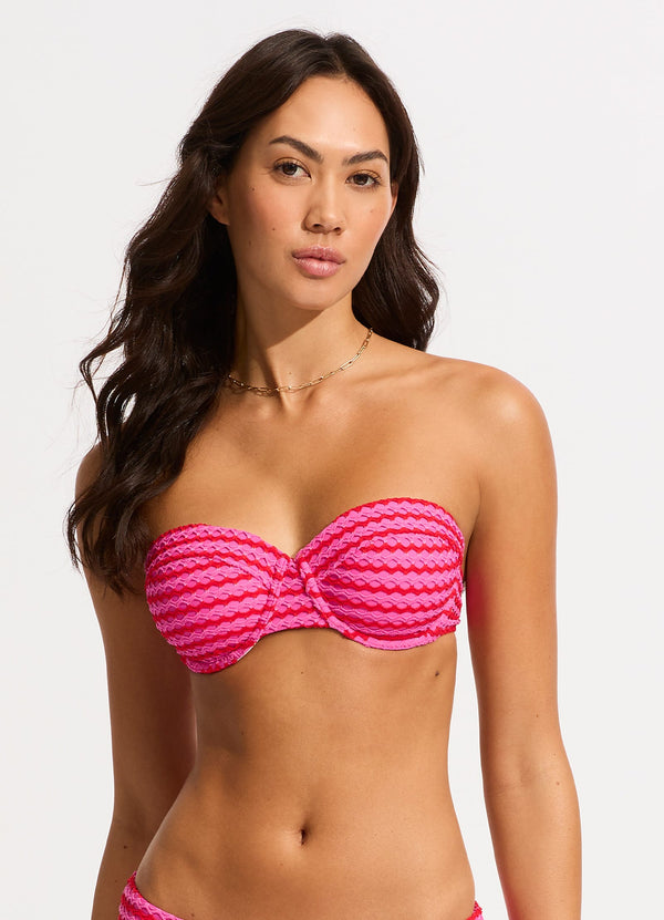 Mesh Effect Bustier Bikini Top - Chilli Red