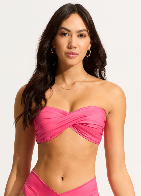Soleil Twist Bandeau Bikini Top - Hot Pink