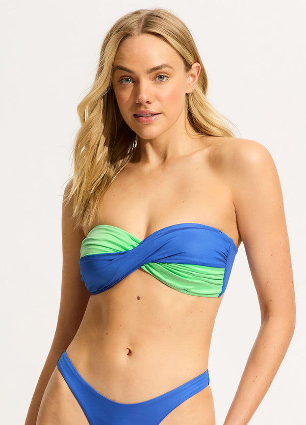 Rio Color Block Twist Bandeau Bikini Top - Azure