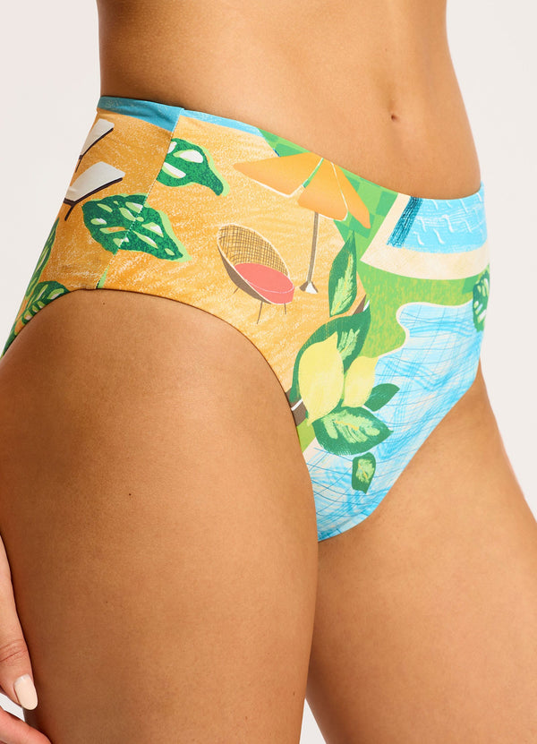 Sunset High Waisted Bikini Bottom - Turquoise