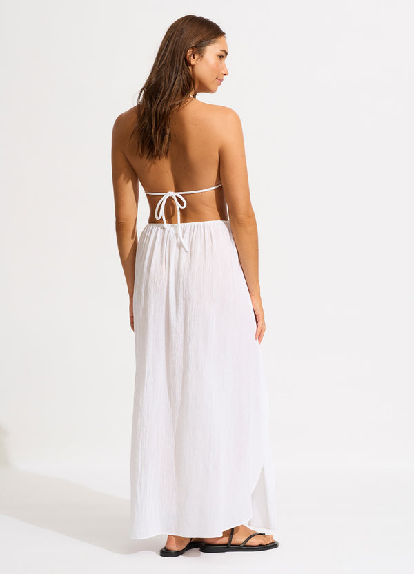 Crinkle Wrap Maxi Skirt - White