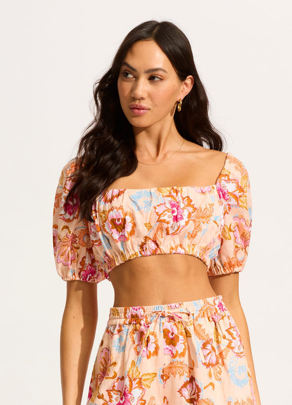 Spring Festival Puff Sleeve Crop Top - Nectar