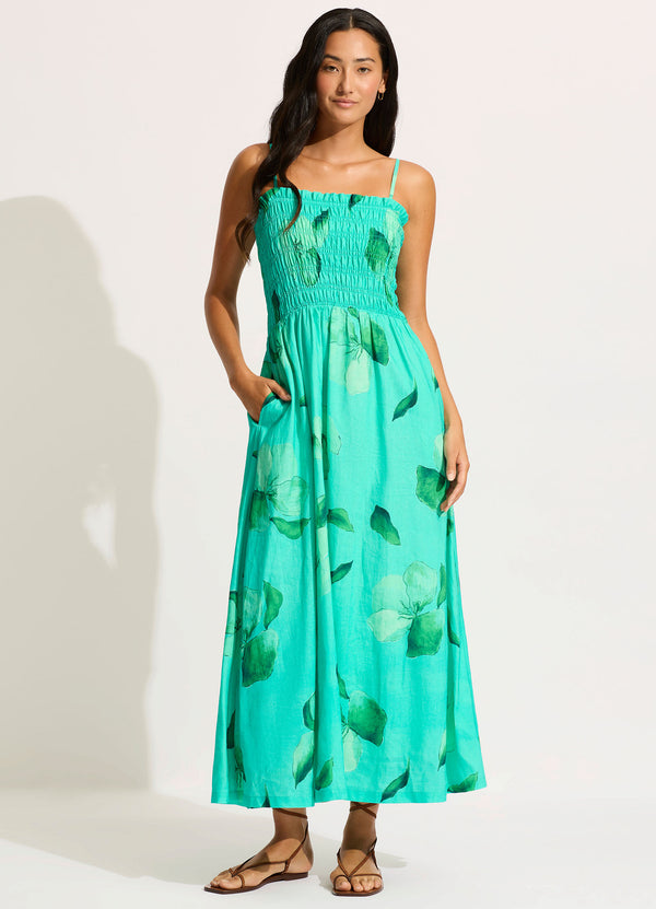 Secret Garden Shirred Maxi Dress - Jade Seafolly US Secret Garden Shirred Maxi Dress - Jade Seafolly US