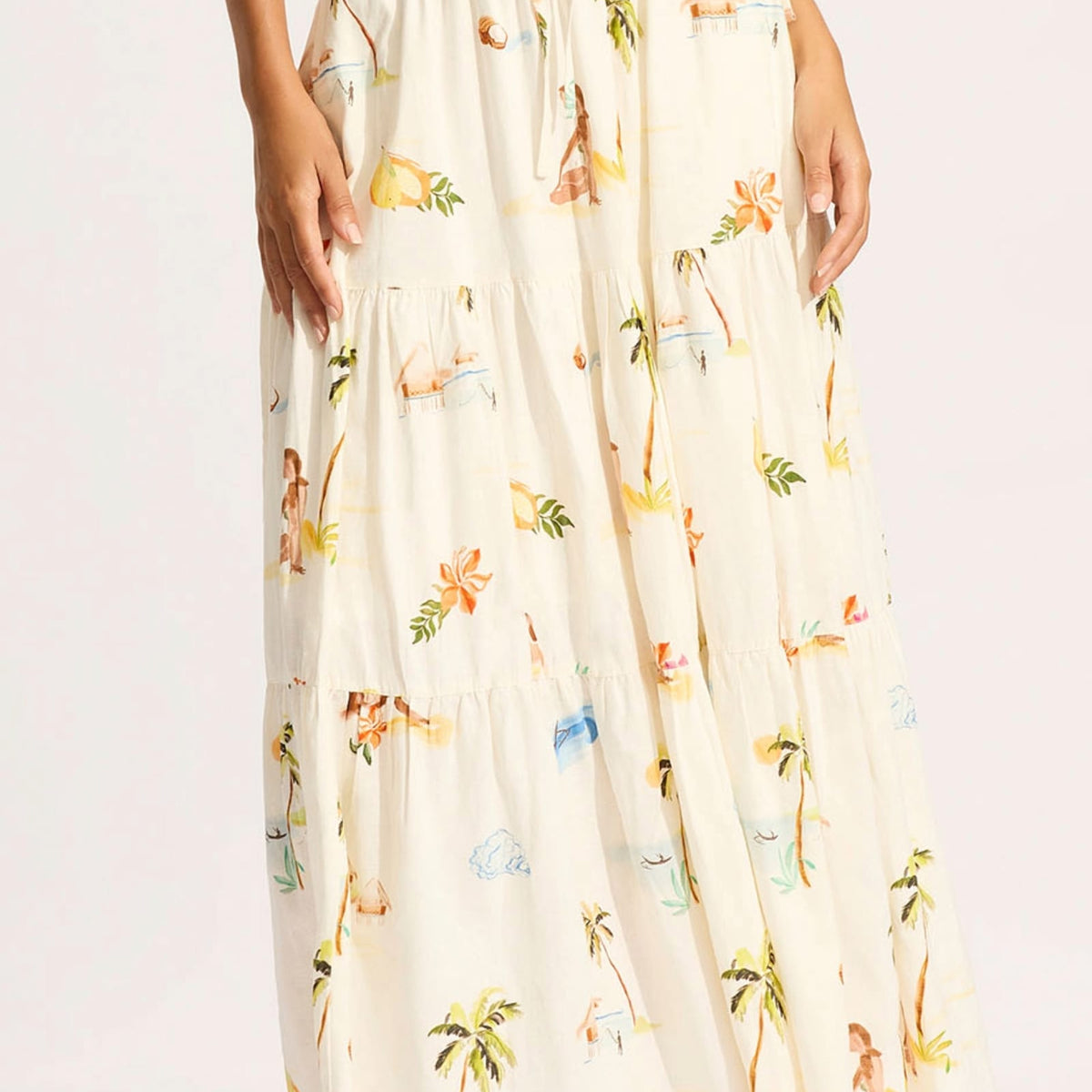 Isla Palm Tiered Maxi Skirt Ecru Seafolly US
