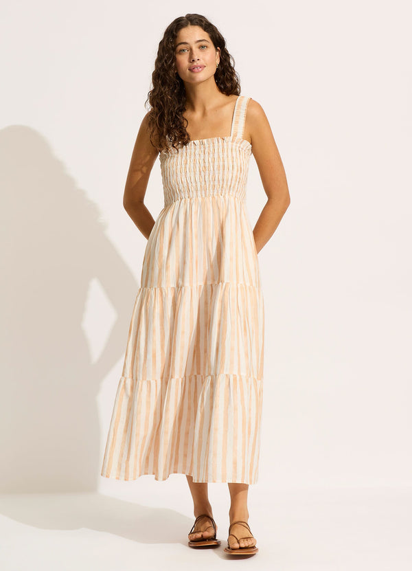 Shirred Midi Dress - Ecru Seafolly US Shirred Midi Dress - Ecru Seafolly US