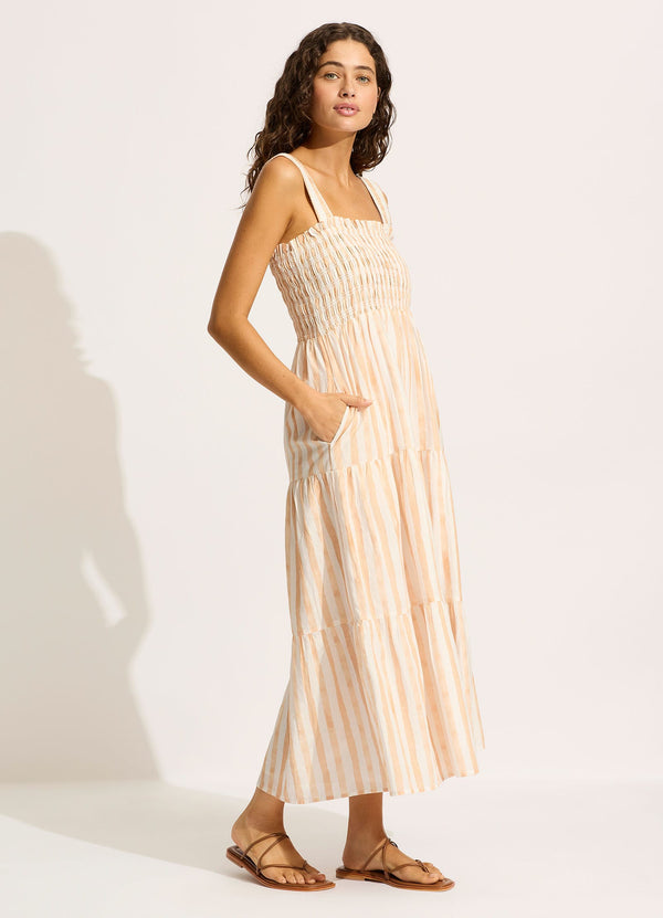 Shirred Midi Dress - Ecru Seafolly US Shirred Midi Dress - Ecru Seafolly US