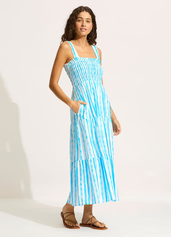 Shirred Midi Dress - Turquoise Seafolly US Shirred Midi Dress - Turquoise Seafolly US