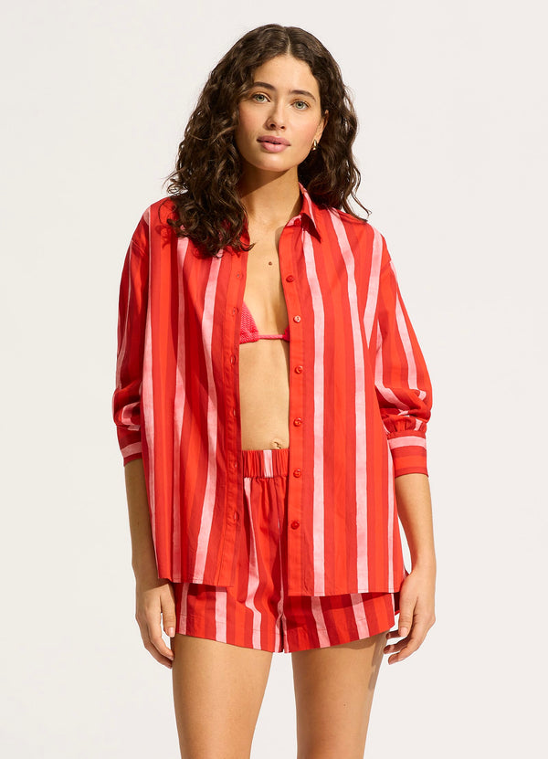 Oversized Button Up Shirt - Flame