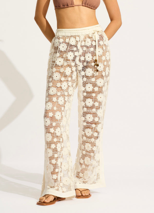 Crochet Side Split Pant - Ecru
