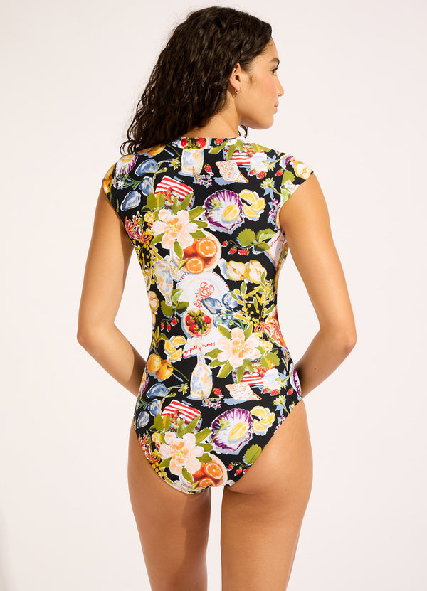 Riviera Coast Zip Front One Piece Swimsuit