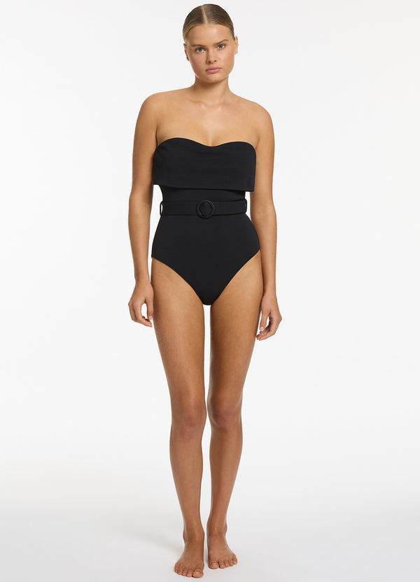 Isla Rib Fold Down Bandeau One Piece - Black