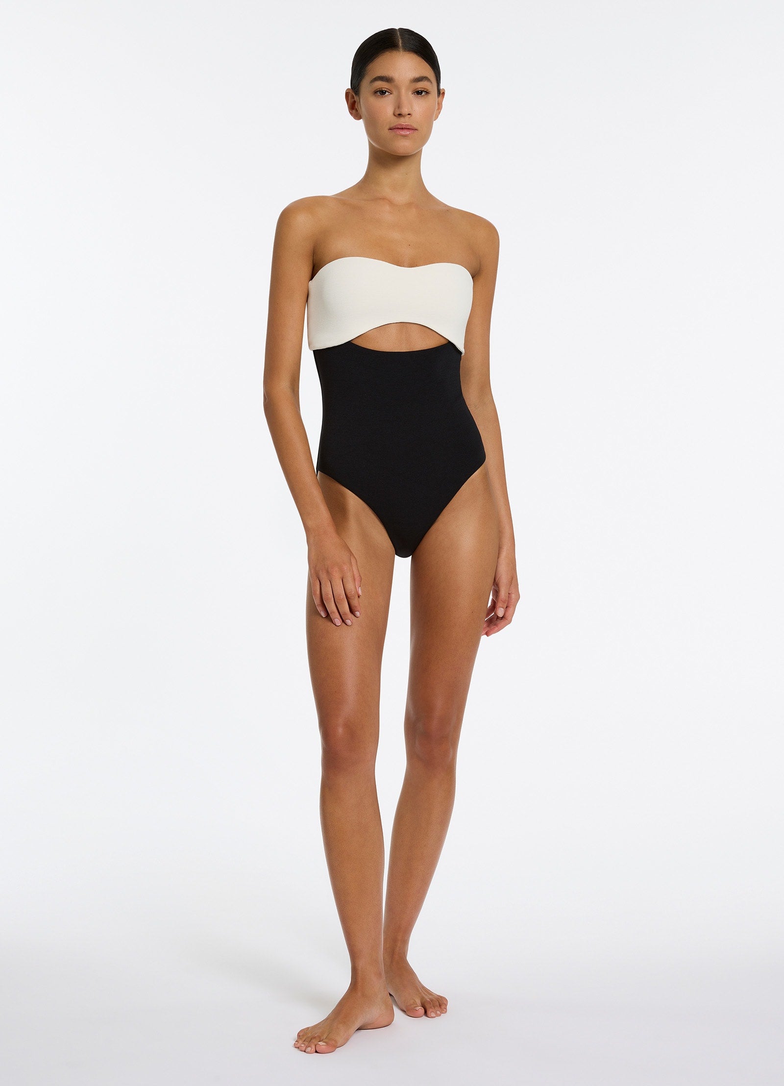 Versa Rib Cut Out Bandeau One Piece Black Cream Seafolly US