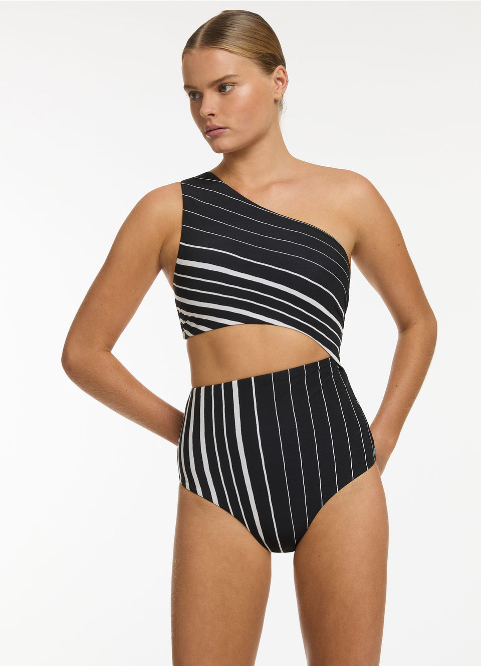 Lunar Stripe Ultra High Waist Bikini Bottom - Black/Chalk – Seafolly US