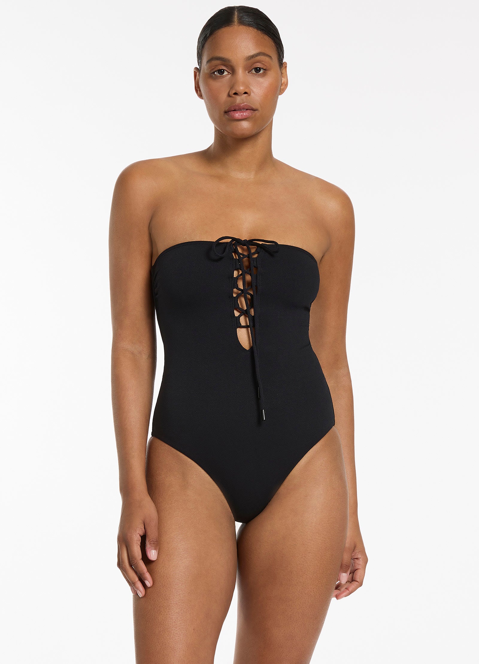 Joali Tie Front Bandeau One Piece Black Seafolly US