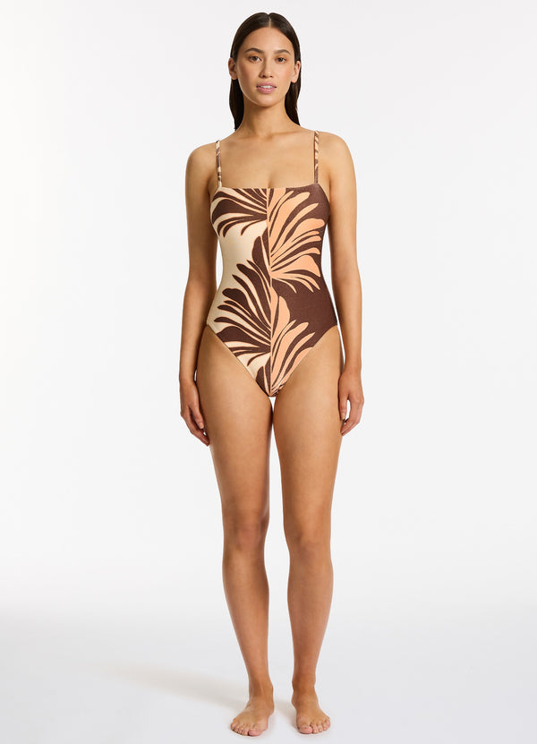 Dahlia Palm Minimal Tank One Piece - Chocolate