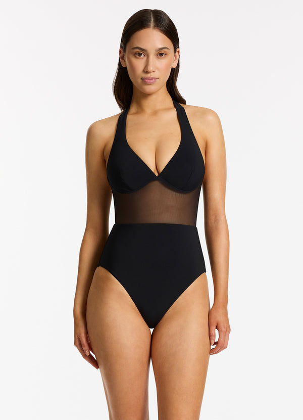 Jetset Lure Plunge Halter One Piece - Black