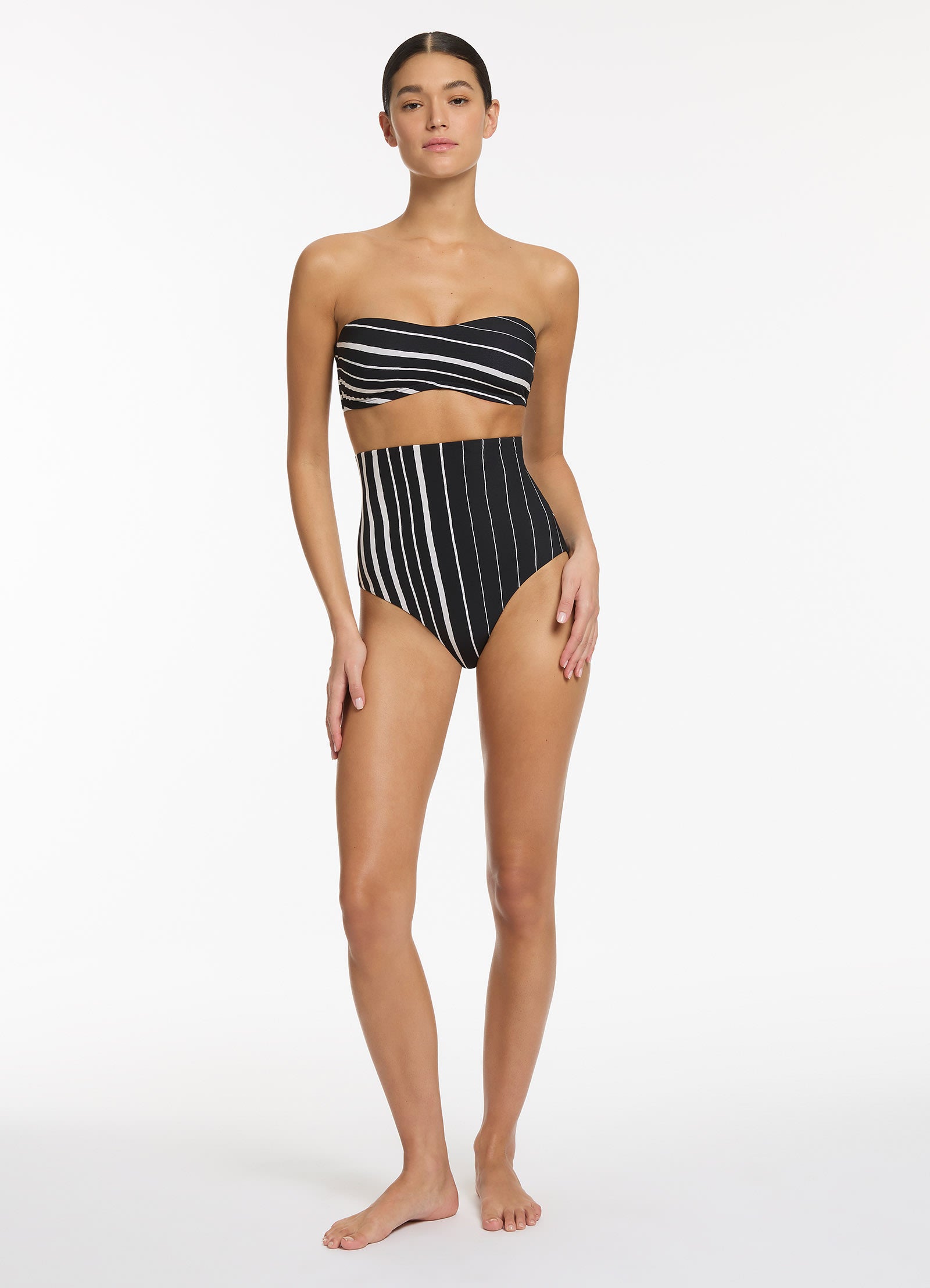 High waisted striped swimsuit on sale