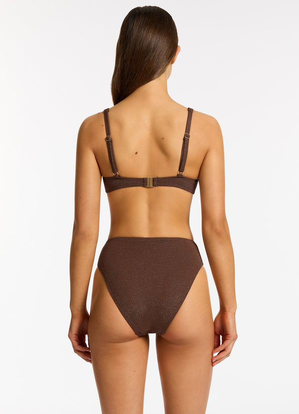 Tirari Nights High Waist High Leg Bikini Bottom - Chocolate