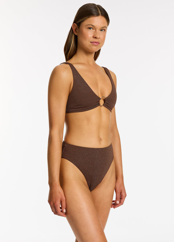 Tirari Nights High Waist High Leg Bikini Bottom - Chocolate
