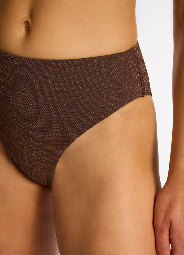 Tirari Nights High Waist High Leg Bikini Bottom - Chocolate