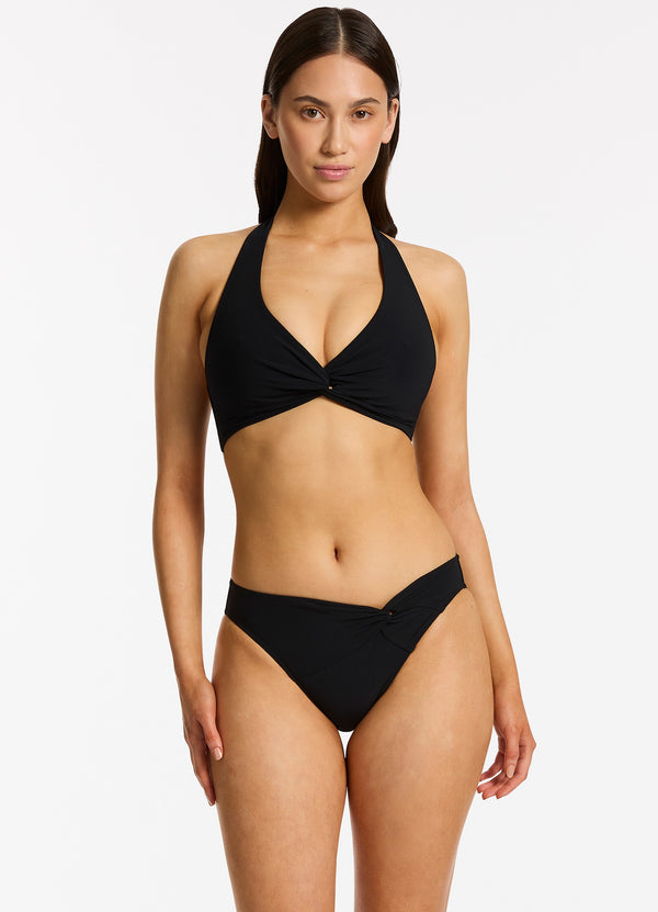 Twist Front Hipster Bikini Bottom - Black