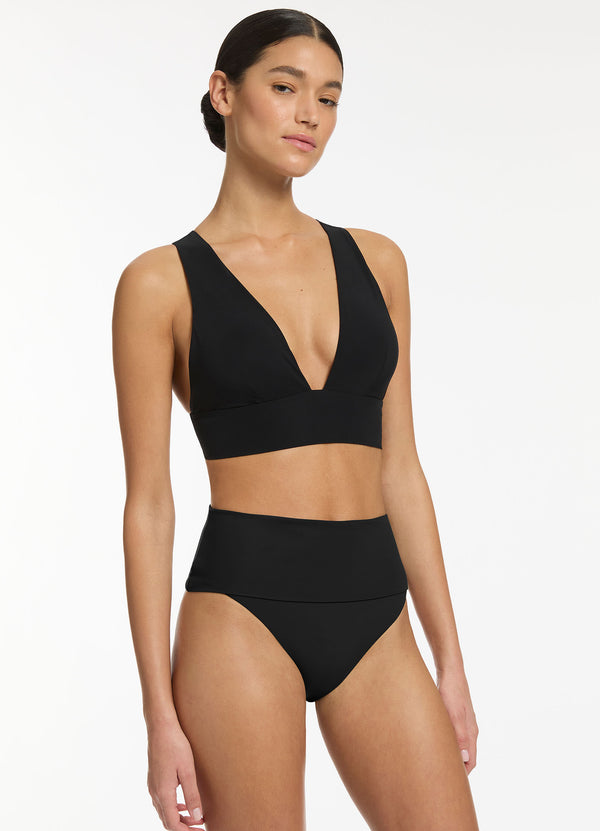 Black Swirl Fuller Bust Plunge Triangle Bikini Top