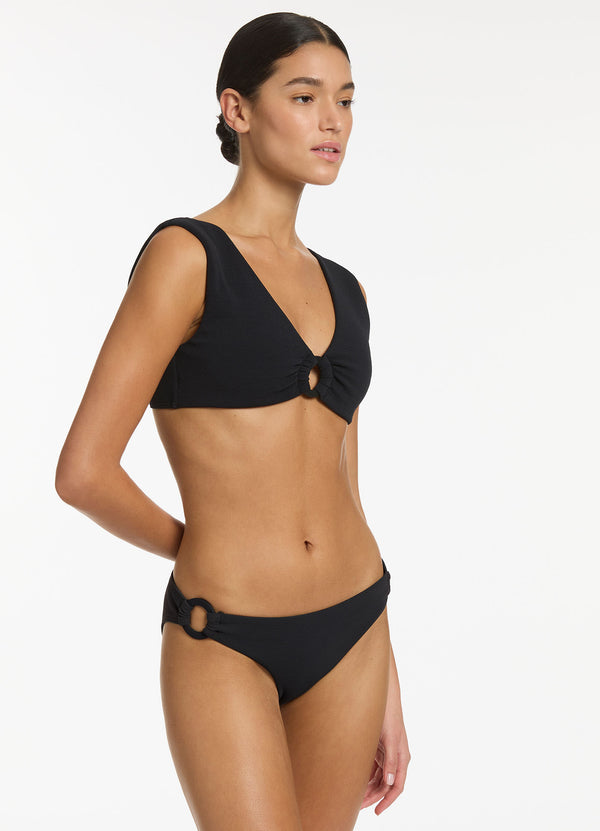Minimal Thin Strap Triangle Ribbed High Rise Thong Bikini Set