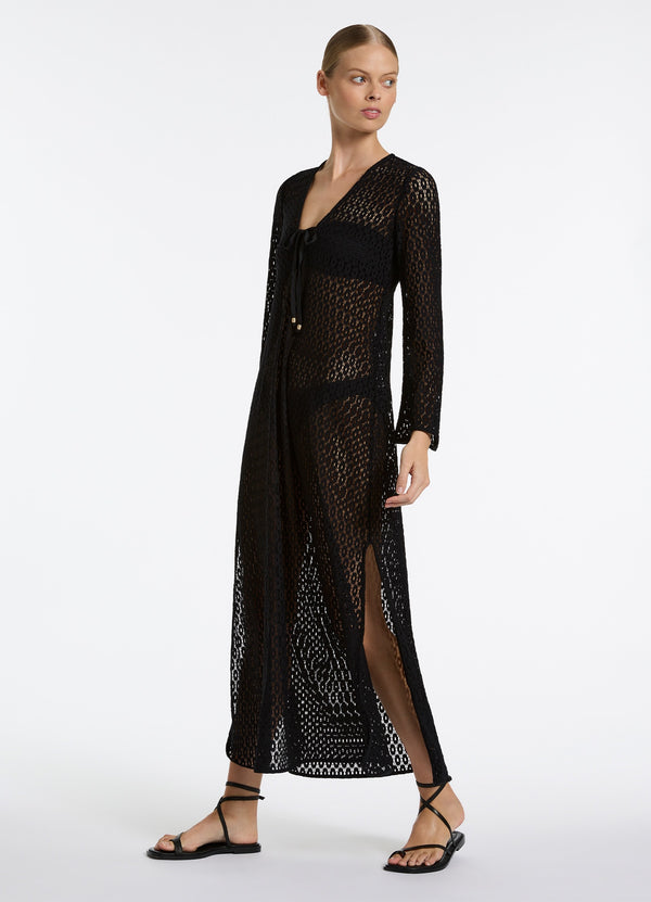 Stretch Lace Maxi Kaftan - Black