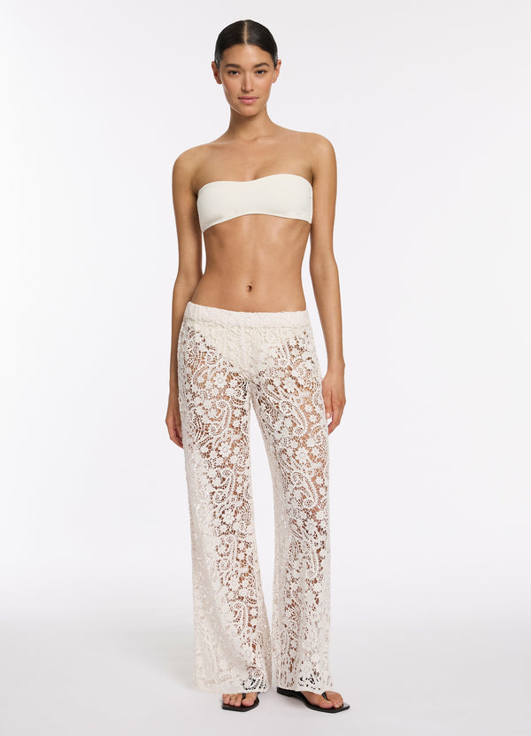 Velana Lace Wide Leg Pant - Cream