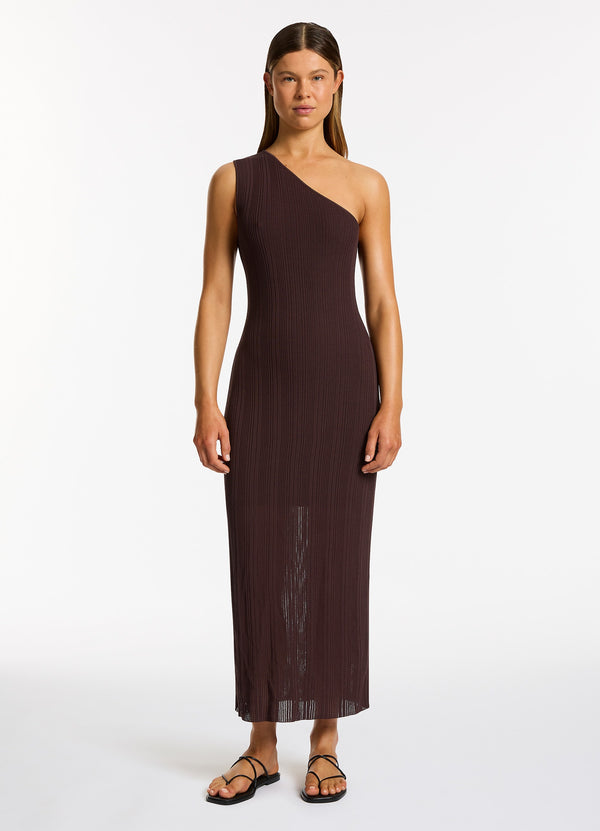 Jetset Knit One Shoulder Dress - Chocolate Seafolly US Jetset Knit One Shoulder Dress - Chocolate Seafolly US